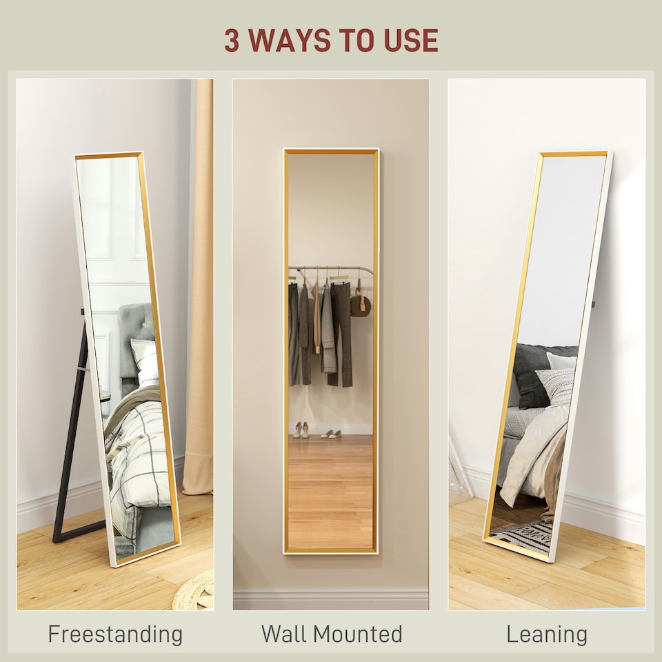 image 1 of HOMCOM Full Length Mirror Wall Mount Leaning Standing Mirror, White