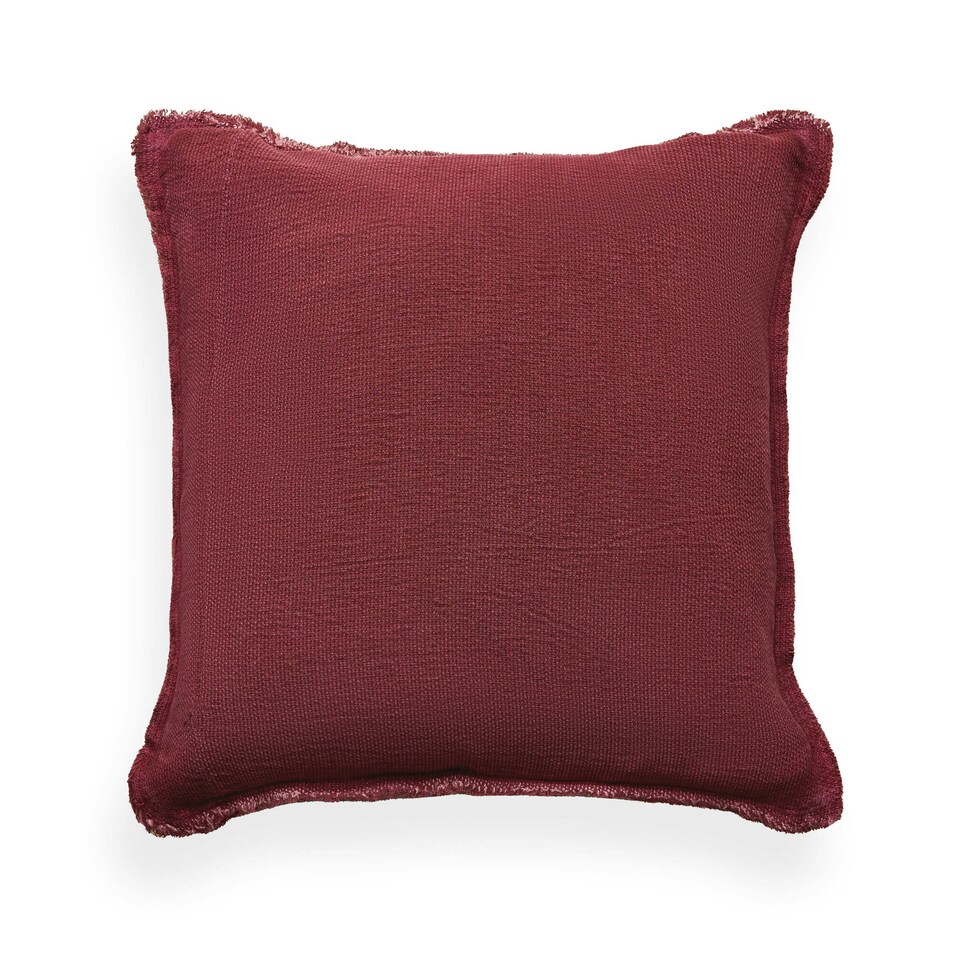 image 1 of BHS Cotton Cushion with Frayed Edge, Red