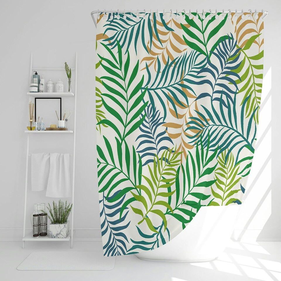 image 1 of Green Tropical Palm Leaves (Shower Curtain)