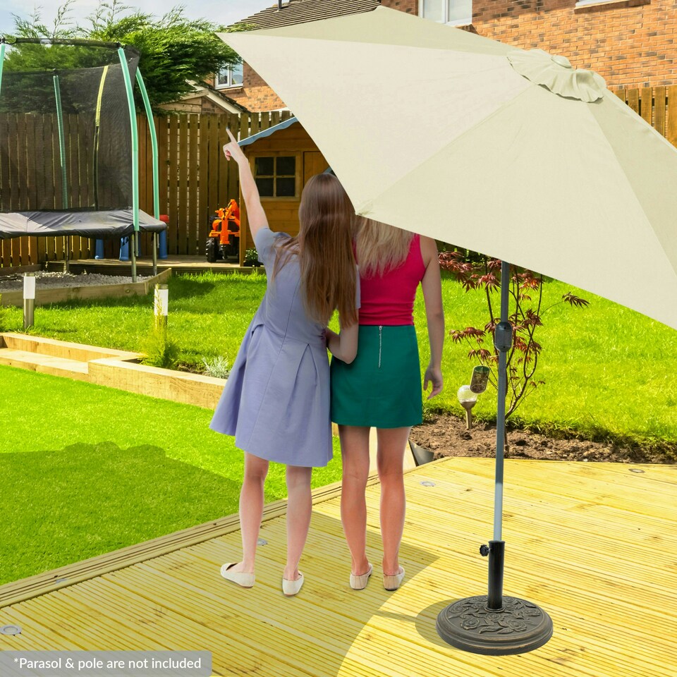 image 1 of GardenKraft 16860 Heavy Duty Resin Rose Style Parasol Base Bronze