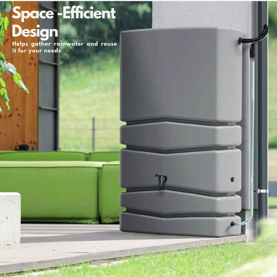 image 1 of Water Butt Kit with Tap, Diverter & Bio Cleaner – Rainwater Collector for Garden, Balcony & Terrace – Durable Plastic Water Storage Tank Grey | 450L
