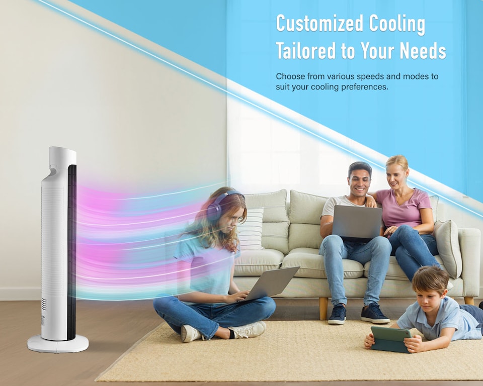 image 1 of PureMate 32-inch Oscillating Tower Fan with Timer, Sleep Mode and Remote Control