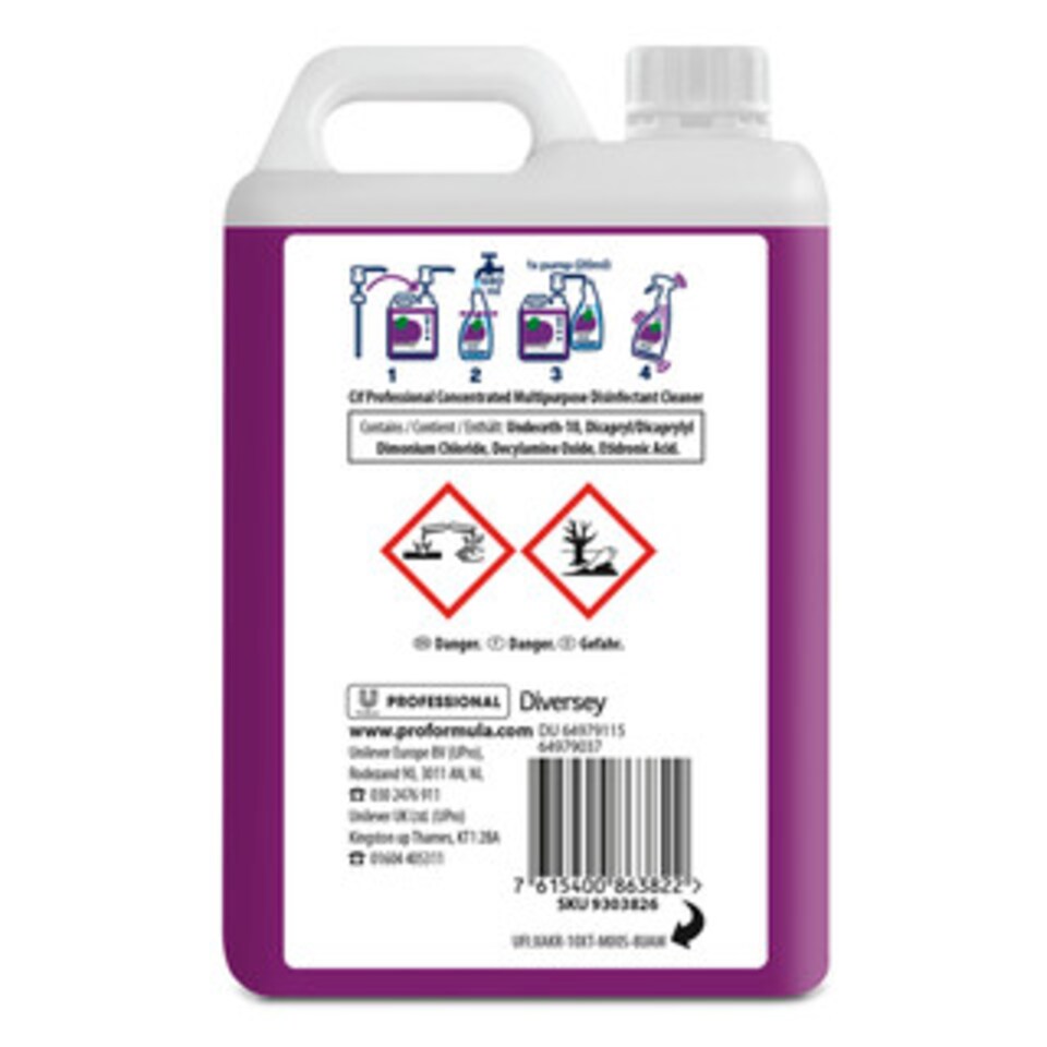 image 1 of 2x Cif Professional Conc Multipurpose Disinfectant 2L Pack of 2 9303826
