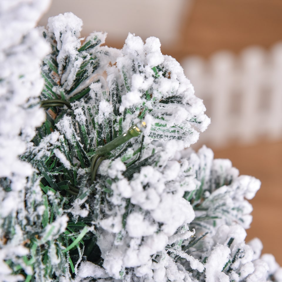 image 1 of HOMCOM 4FT Prelit Artificial Snow Flocked Christmas Tree with Warm White LED Light, Holiday Home Xmas Decoration, Green White