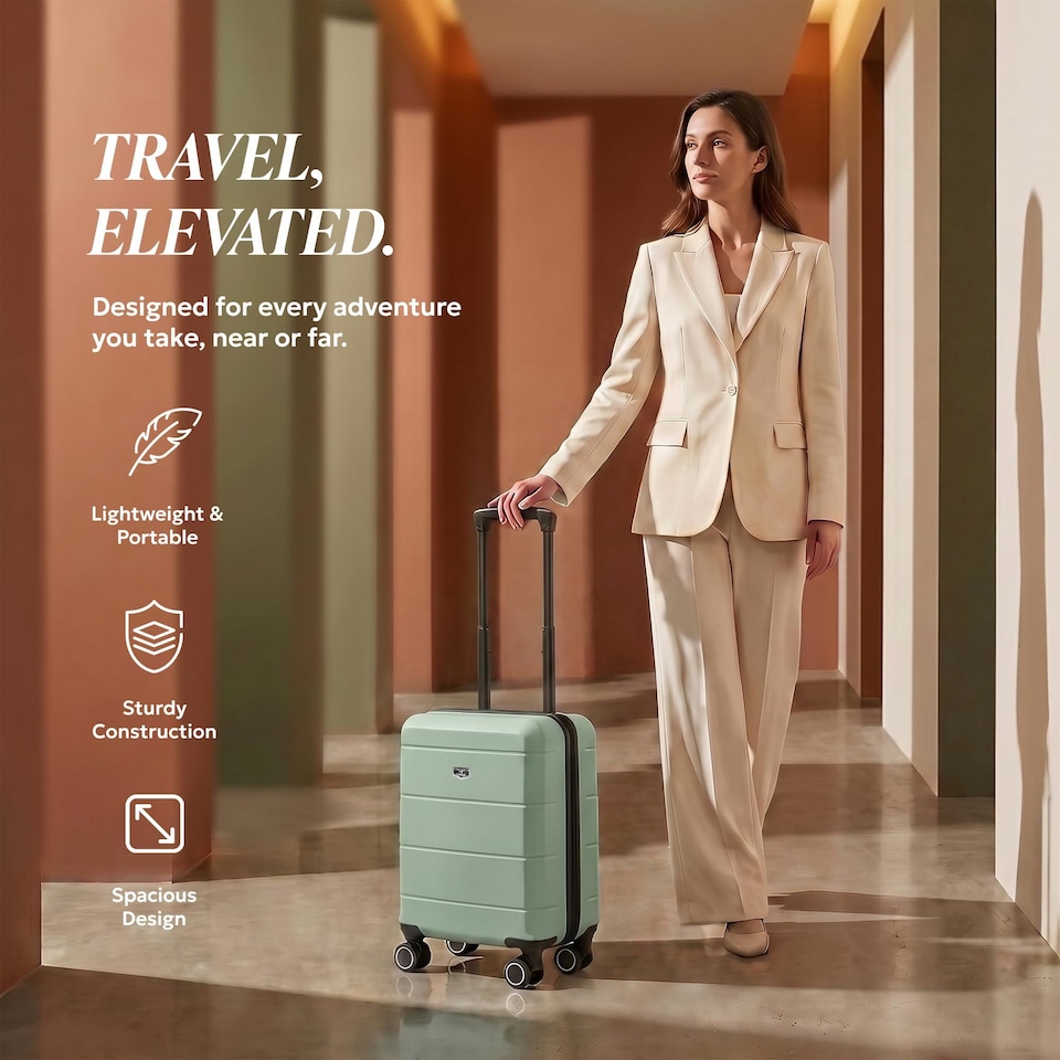 image 1 of Lugg Jetset Lightweight ABS Hard Shell Cabin Suitcase with 4 Spinner Wheels (40x30x20cm)