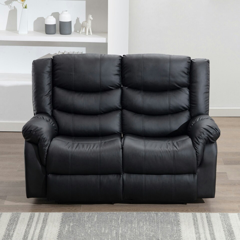 image 1 of Seattle 2 Seater Manual High Back Bonded Leather Recliner Sofa (Black)