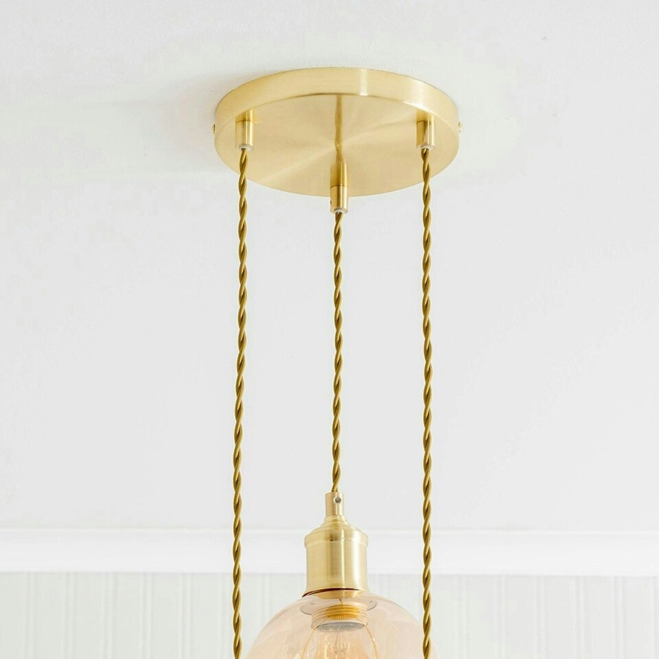 image 1 of ValueLights Bellamy Amber Glass Globe 3 Drop Cluster Brushed Gold Ceiling Pendant Light Gold