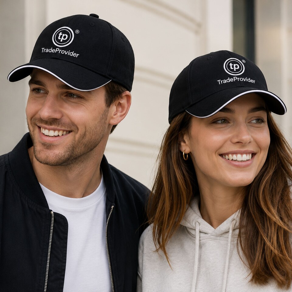 image 1 of TradeProvider Premium Adjustable Baseball Cap, Curved Peak with Contrast Pipping for Men & Women (Black)