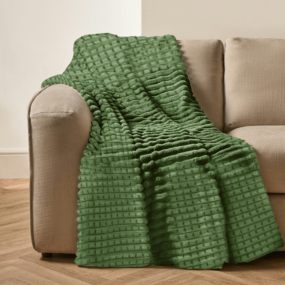 image 1 of Velosso Chunky Cord Waffle Plush Heavy Blanket - 200cm x 240cm Green | Olive