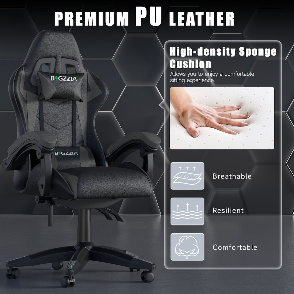 image 1 of Rattantree Reclining PU Leather Gaming Chair With Lumbar Support