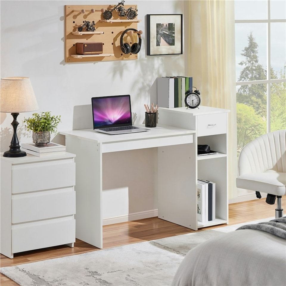 image 1 of Yaheetech Computer Desk Laptop Table w/Drawer & Shelves | White