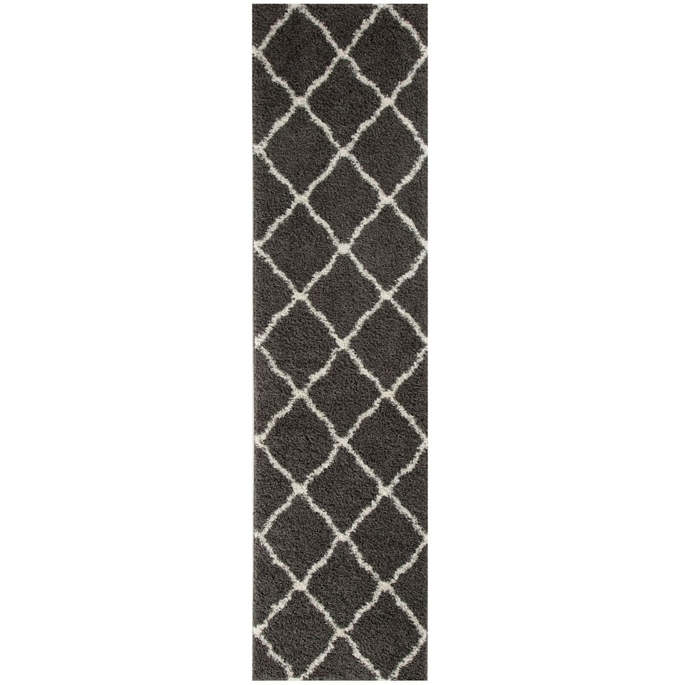 image 1 of The Rugs Moroccan Collection Soft High Pile Shaggy Lattice Floor Rugs and Runners Living Room
