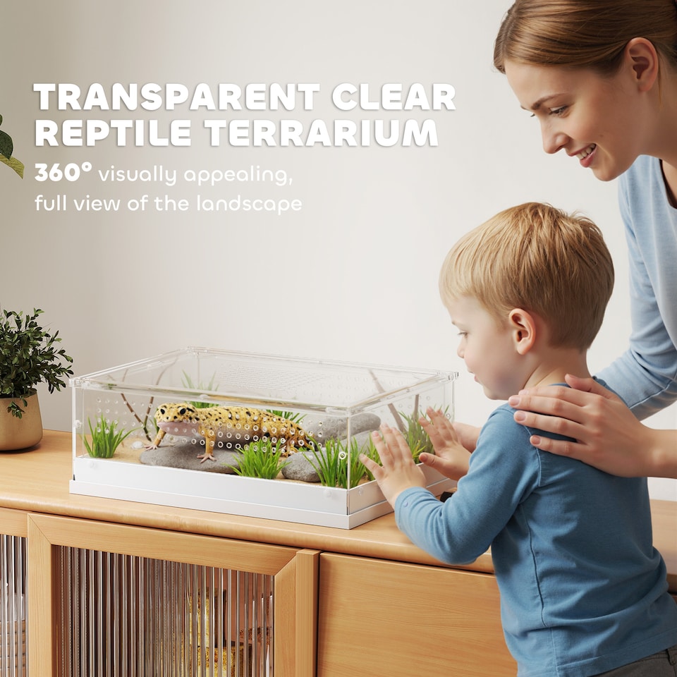 image 1 of PawHut Reptile Terrarium,Vivarium with Top Sliding Door, 360 degree Acrylic Reptile Tank Breeding Box with Vents, for Snake, Frog, Spider, Gecko, Tarantula, Stick Insect, Praying Mantis | Clear