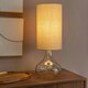 image 1 of ValueLights Sylvie Natural Linen Tall Lamp Shade Amber Glass Squat Table Lamp with LED Bulb Clear