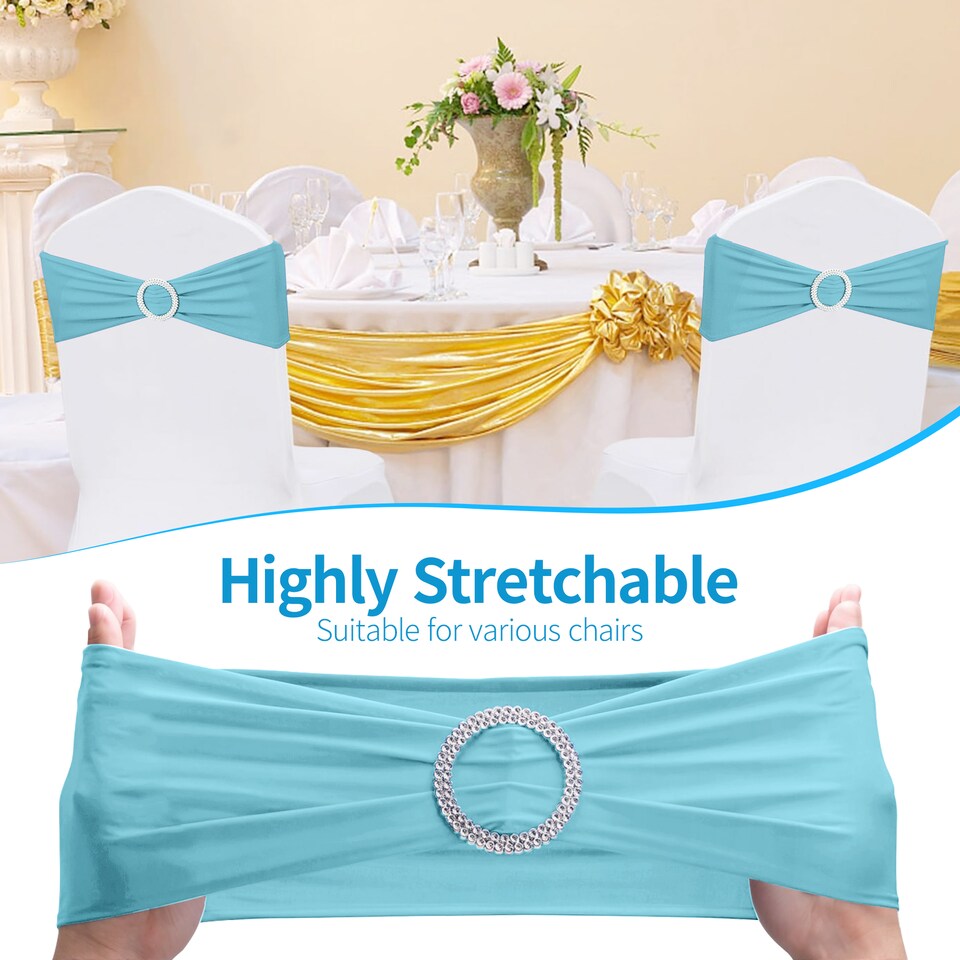 image 1 of 13"x5" Spandex Chair Bands with Slider Buckle, Elastic Chair Sash - 10pcs