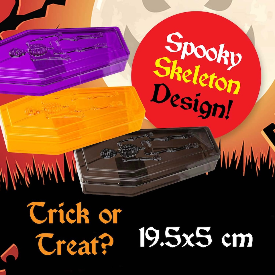 image 1 of PMS Halloween Skeleton Coffin Candy Box with Lid, 19.5cm x 5cm