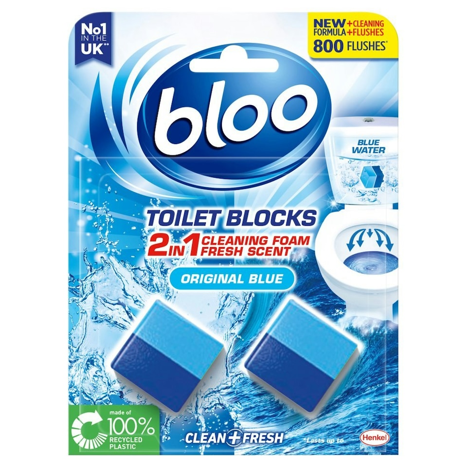 image 1 of Bloo 2in1 In-Cistern Original Blue Toilet Blocks 2 x 50g (Pack of 7)