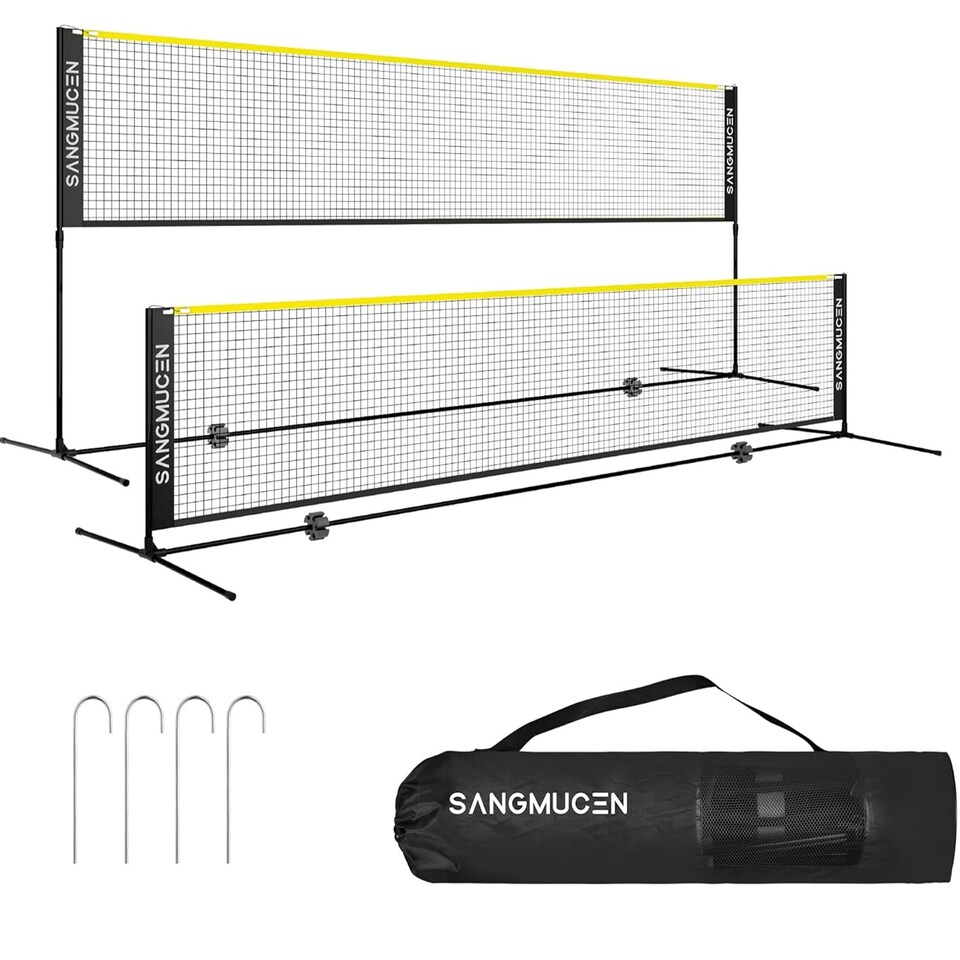image 1 of Gr8 Home Yellow Black 5m Badminton Net Post Set Portable Volleyball Pickleball Tennis