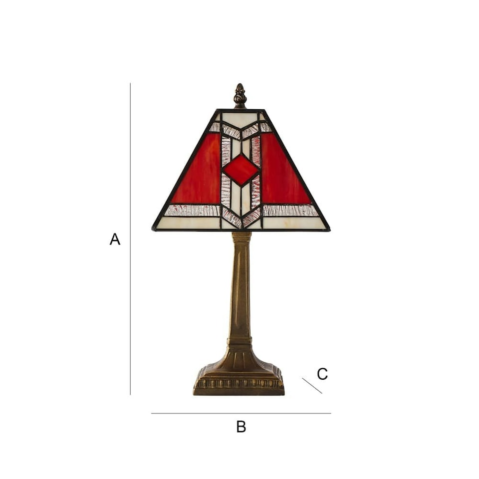 image 1 of ValueLights Tiffany Red Stained Glass Shade Brass Table Lamp Red