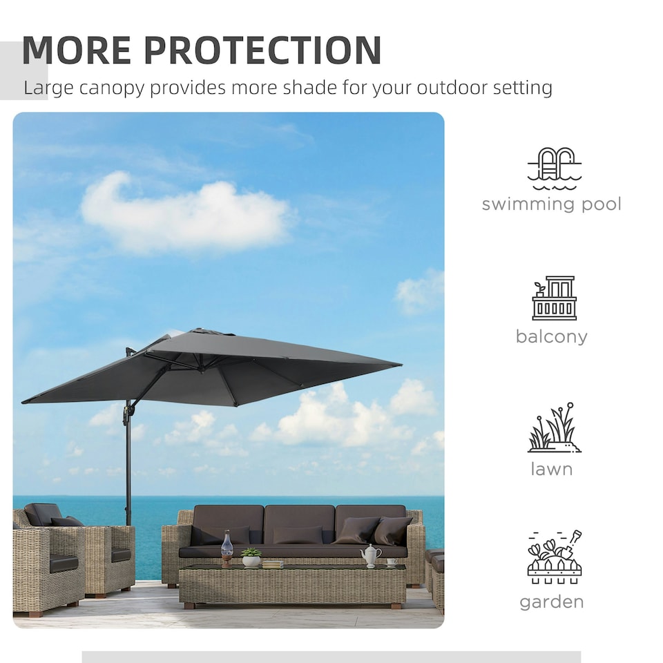 image 1 of Outsunny 2.7 x 2.7 m Cantilever Parasol Garden Umbrella w/ Cross Base Dark Grey