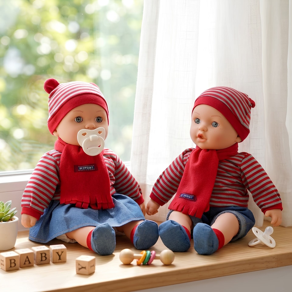 image 1 of BiBi Doll 16" Baby Doll Girl With Red Outfit, Sounds, Toy Dummy & Moving Eye Lids