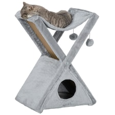 PawHut Two Tier Plush Folding Cat Tree Tower with Scratching Post Grey