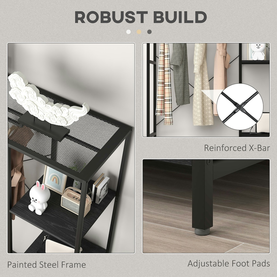 image 1 of HOMCOM Coat Rack Stand with Hanging Rail and Storage Shelves Black