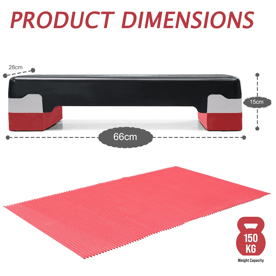 image 1 of Aerobic Stepper Yoga Step Board Gym Fitness Exercise Cardio Adjustable Blocks Red
