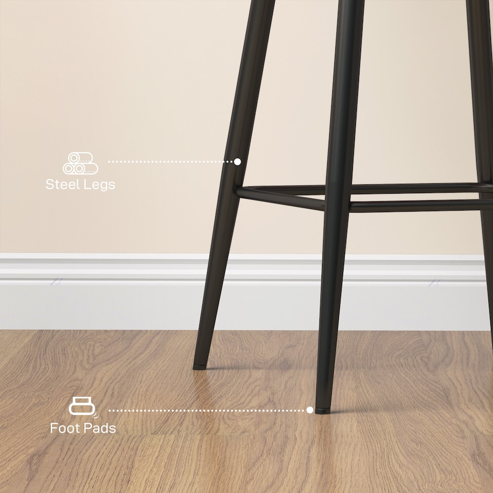 image 1 of HOMCOM Bar Stools Set of 2, Velvet-Touch Fabric Counter Height Bar Chairs, Kitchen Stools with Steel Legs for Dining Area, Kitchen Island Barstools, Brown