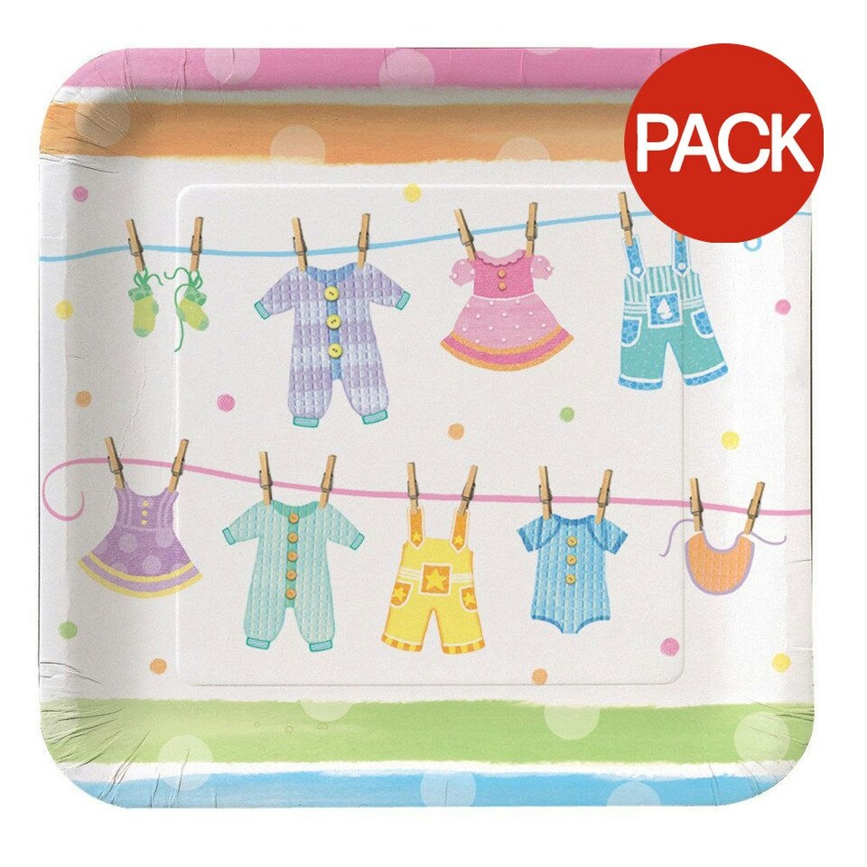 Creative Party Clothes Line Baby Shower Dinner Plate (Pack of 8) - Multicoloured - One Size
