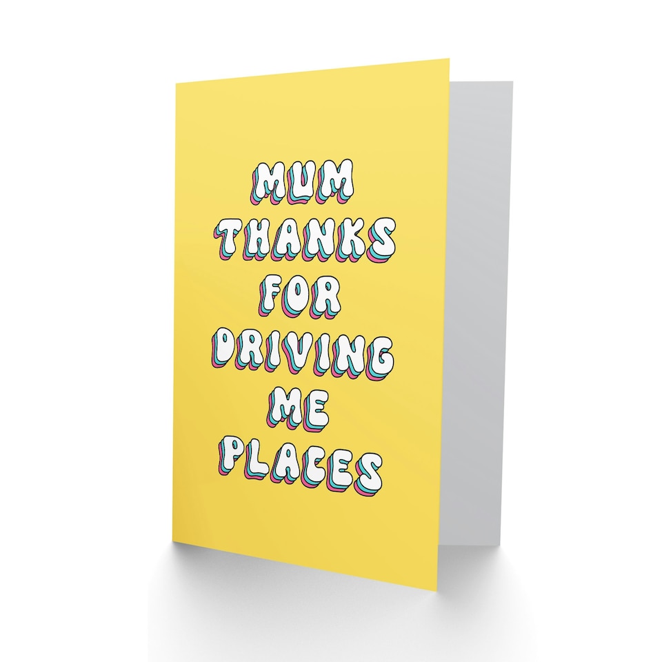 image 1 of Thanks Driving Me Places Bright Retro Yellow Mum Birthday Card
