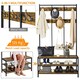image 5 of Yaheetech Industrial Hallway Rack with Bench & Shoe Storage Brown | Rustic Brown | One Size