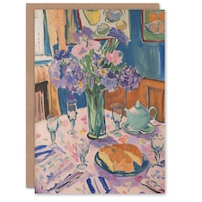 Lunch Table Purple Flower Bouquet Classic Her Birthday Card