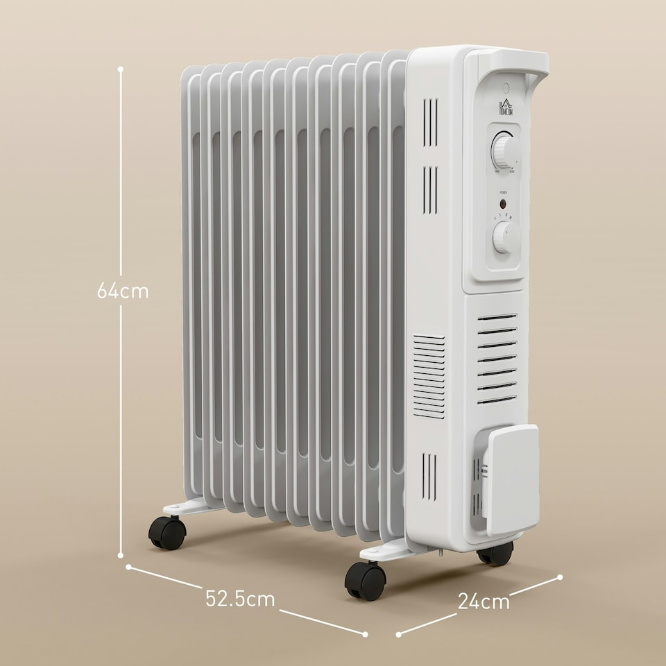 image 1 of HOMCOM 11 Fin Portable Oil Filled Heater Radiator, Energy Efficient, White