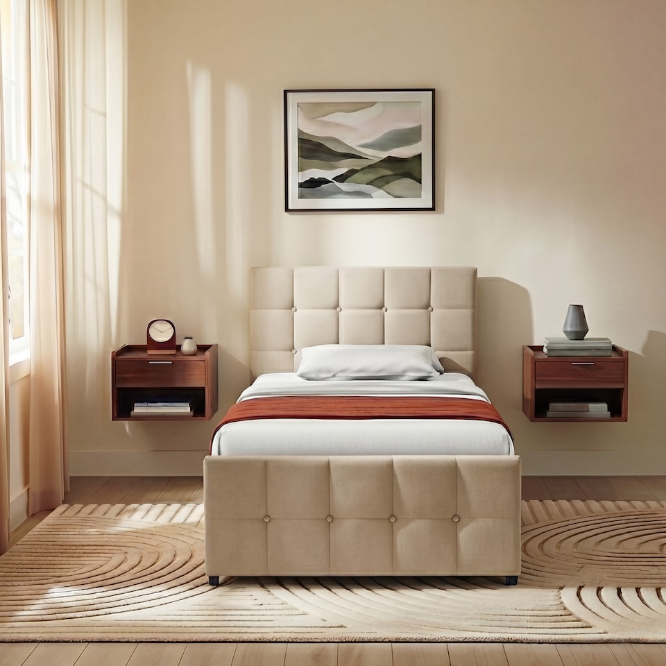 image 1 of Vida Designs Valentina Single Ottoman Lift Up Storage Bed Frame, Beige