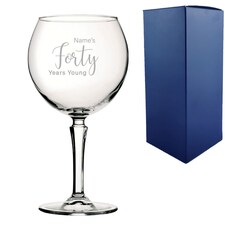 Personalised 40th Birthday Hudson Gin Glass Years Young Delicate Font