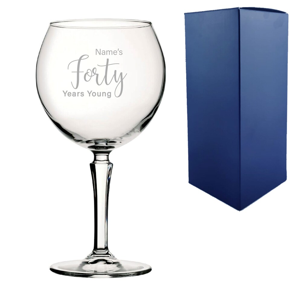 image 1 of Personalised 40th Birthday Hudson Gin Glass Years Young Delicate Font