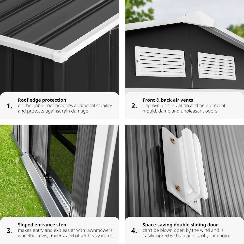 image 1 of Shed with Gable Roof - steel, foundation included, 214 x 130 x 185 cm | Grey | grey/white | 214 x 130 x 185 cm | 1