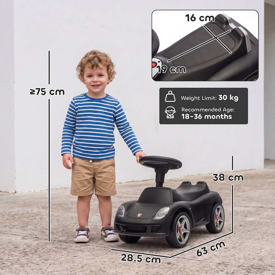 image 1 of AIYAPLAY Ride on Car with Horn, Lights, Sound, Porsche Licensed, Matte Black