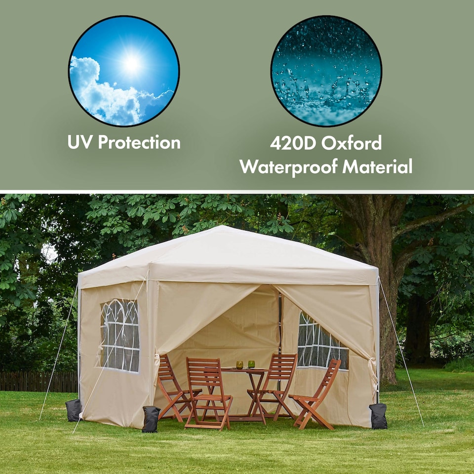 image 1 of VonHaus Pop Up Gazebo 3 x 3m w/ Removable Sides Ivory
