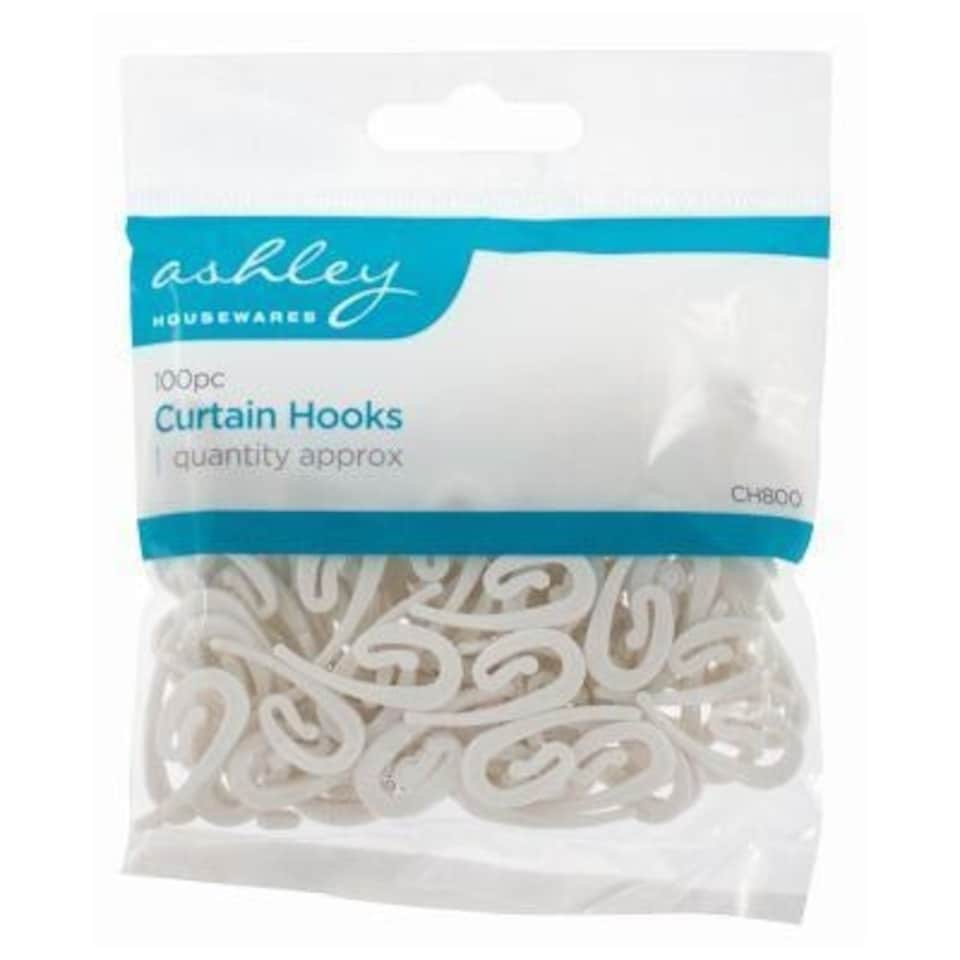 Ashley Plastic Curtain Hooks - White - Pack of 100