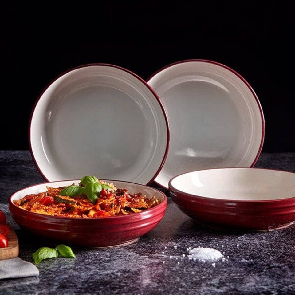 image 1 of Barbary & Oak Foundry Pasta Bowls, Set of 4 Red