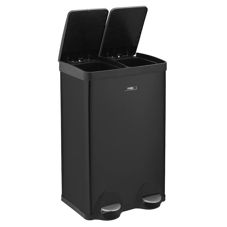 image 1 of Cooks Professional Dual Pedal Recycle Bin 60L with 2 x Compartments & Soft Close Lids | Black