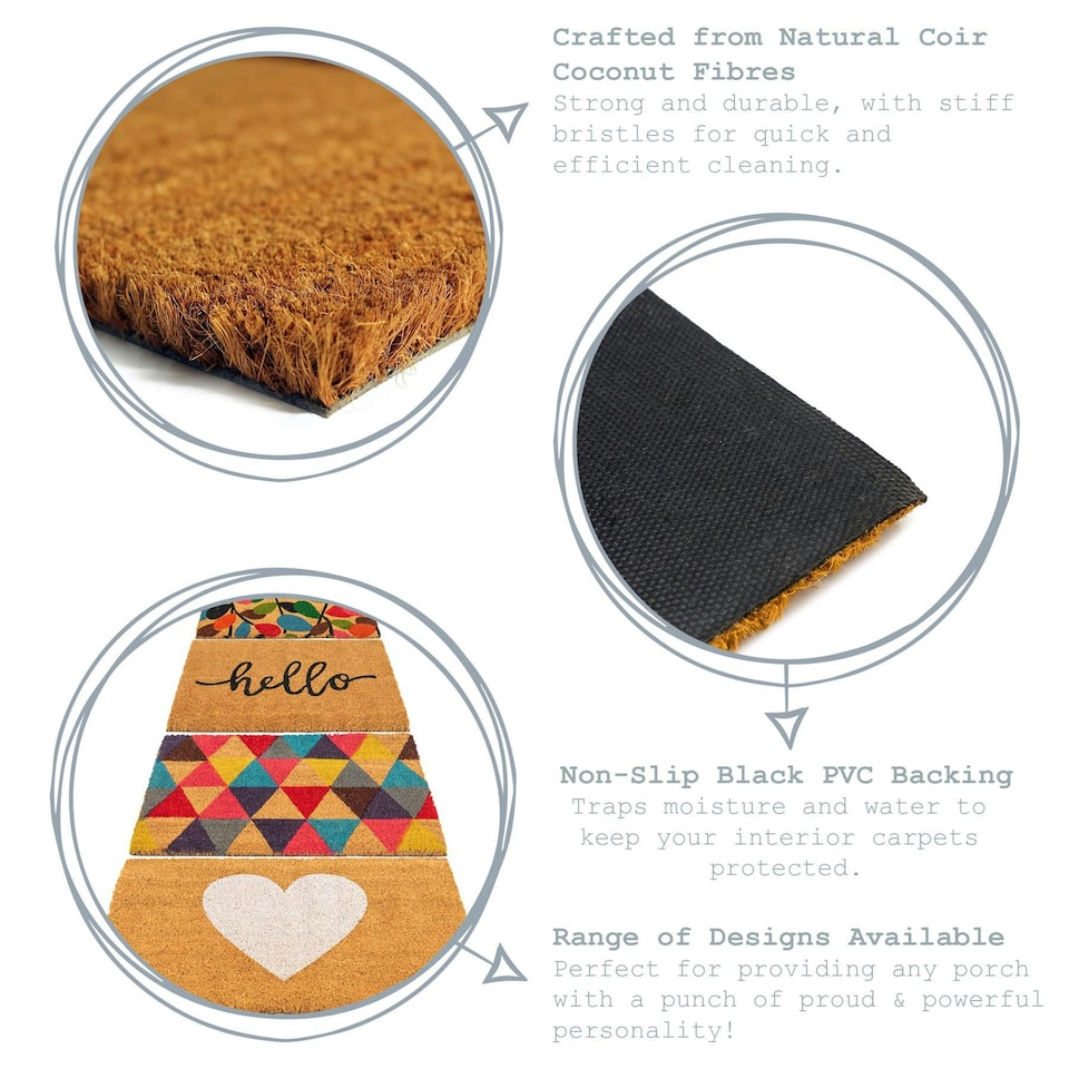 image 1 of Nicola Spring Coir Door Mat - 60 x 40cm - White Heart