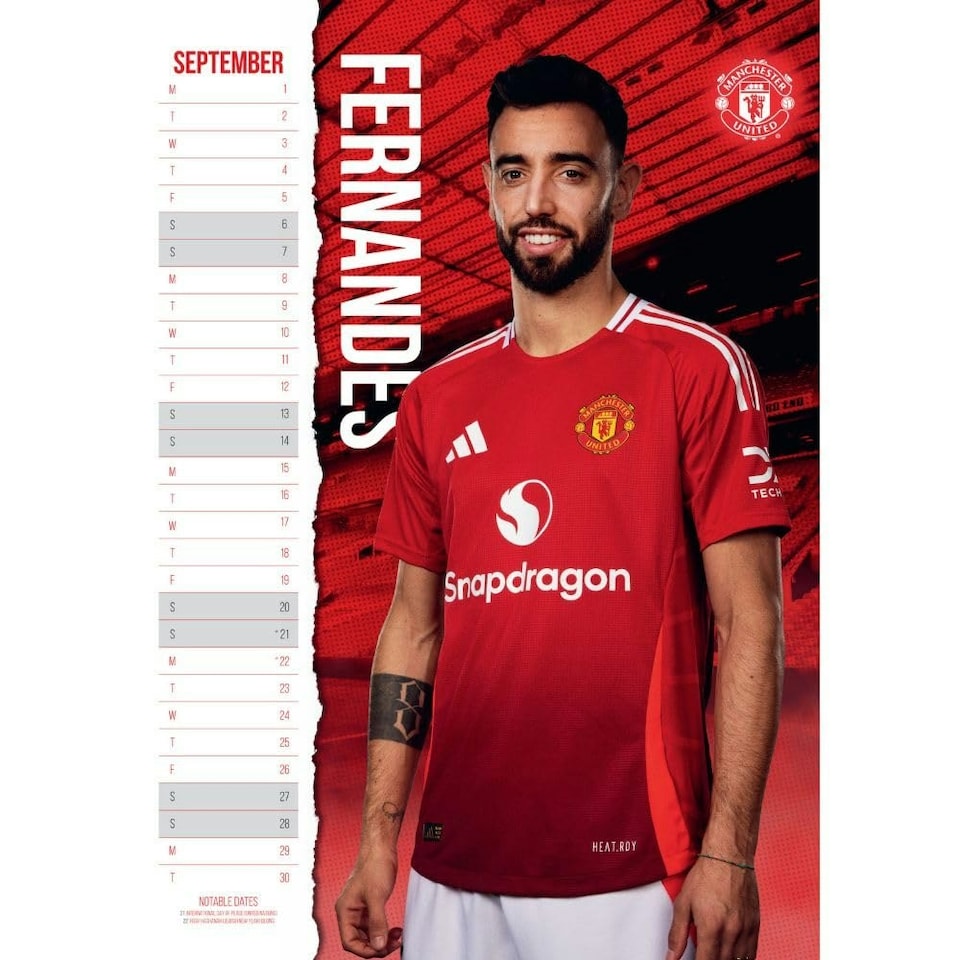 image 1 of Manchester United FC 2025 A3 Wall Calendar - Claret Red/Blue/White - One Size
