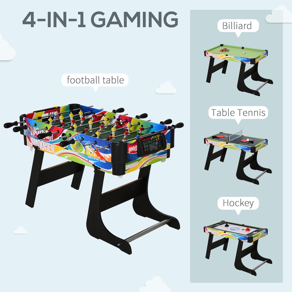 image 1 of HOMCOM Folding Multi Gaming Table 4 in 1 Hockey, Football Table, Table Tennis, Billiards For Play Fun