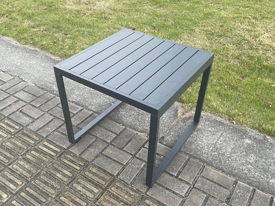 image 1 of Fimous Aluminium Patio Outdoor Garden Furniture Lounge Sofa Set with Oblong Coffee Table 2 Small Footstools Side Table Dark Grey