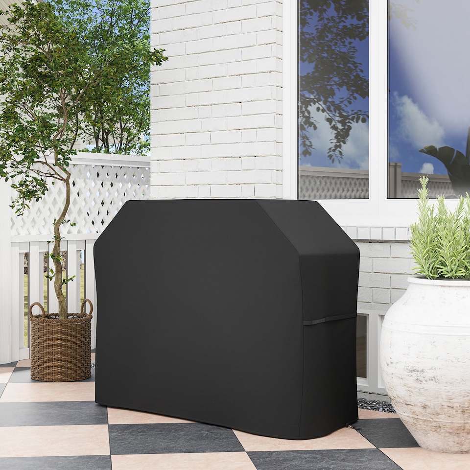 image 1 of Outsunny BBQ Cover for Rectangular Gas Grill, 420D Oxford Fabric Barbecue Covers, Waterproof UV Protection Rip-Proof, with Windproof Drawstring and Hook and Loop Fasteners, Black, 147 x 61 x 120cm