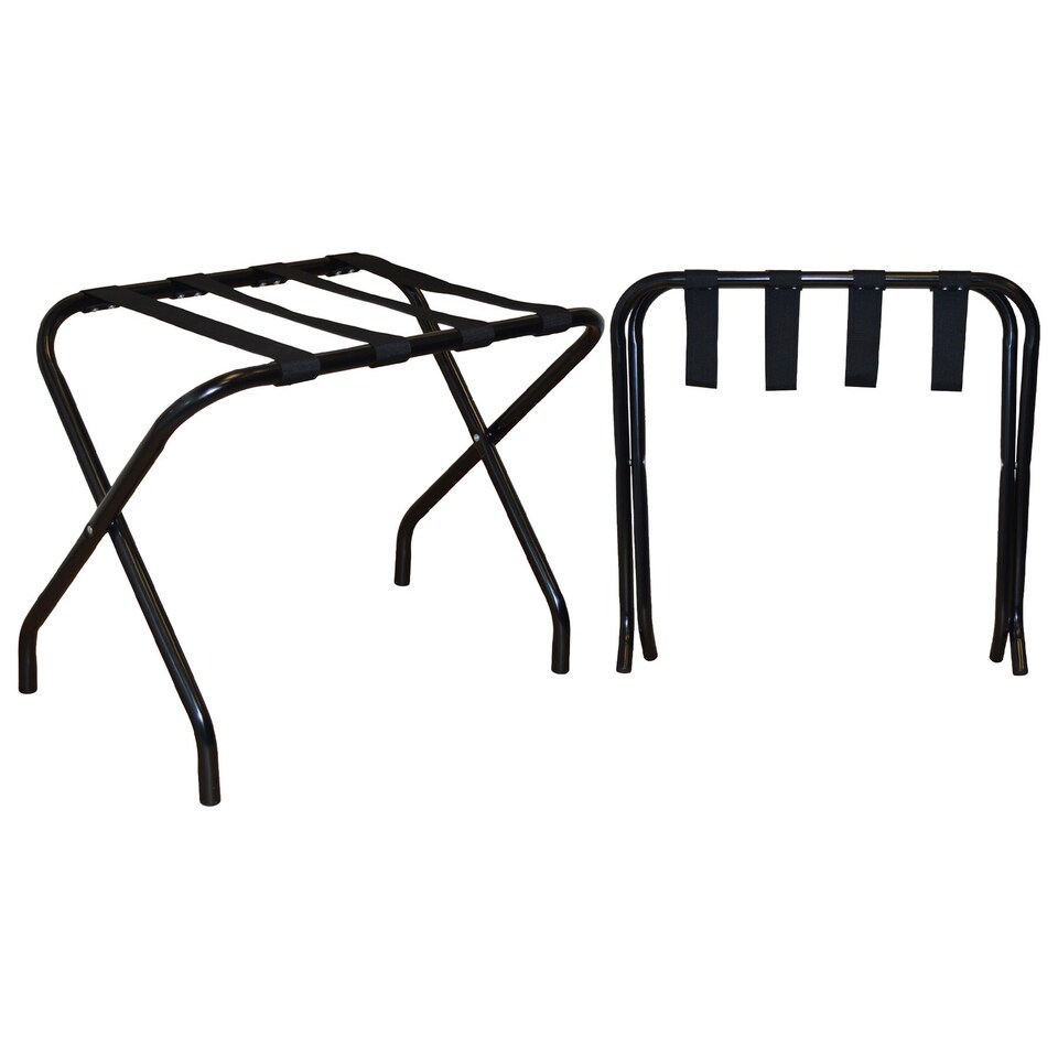 image 1 of Harbour Housewares Folding Metal Luggage Racks - Black - Pack of 2 Portable Suitcase Holders Travel Storage Stands