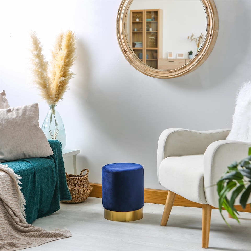 image 1 of Harbour Housewares Round Velvet Pouffes - 29 x 36cm - Blue | Blue | Blue